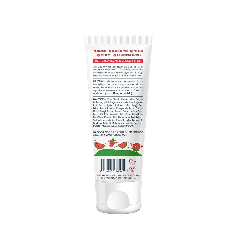 Schmidt's Watermelon + Strawberry Fluoride-Free Mouth and Toothpaste for Kids - 4.7oz