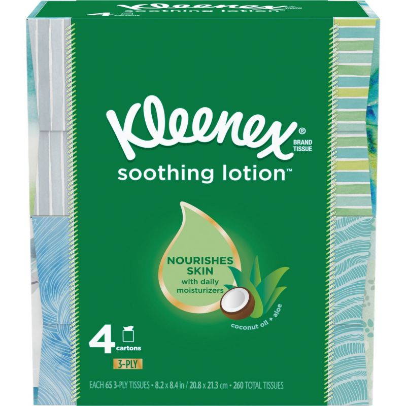 Lotion Facial Tissue, 2-Ply, White, 65 Sheets/Box, 4 Boxes/Pack 50174
