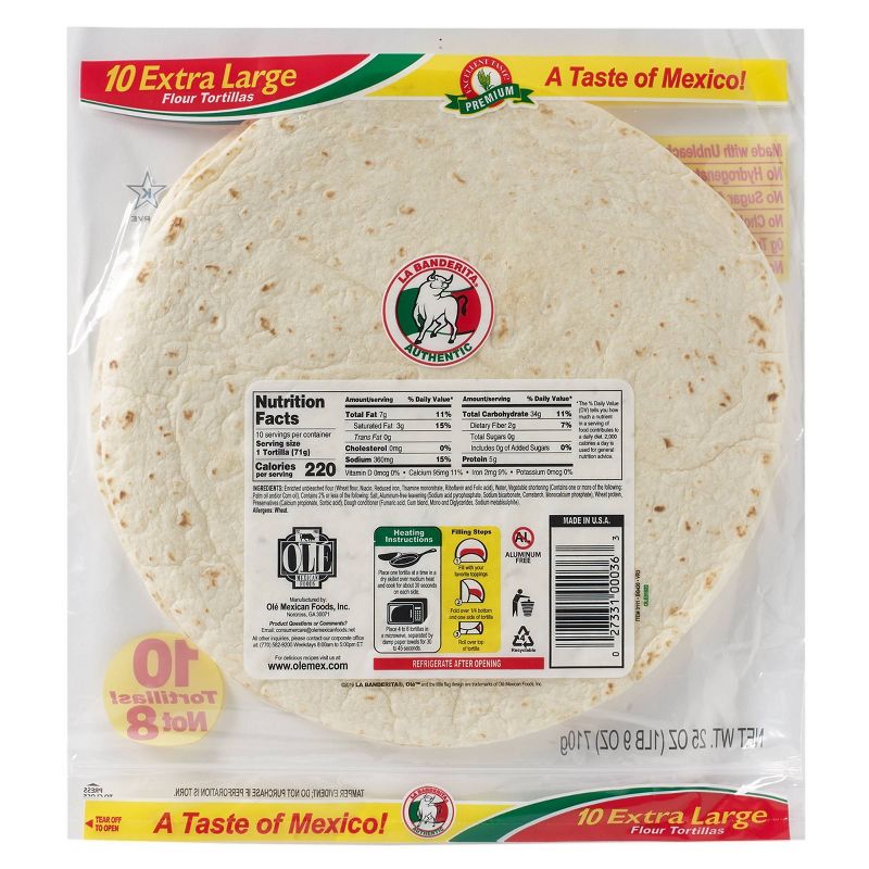 La Banderita Burrito Grande Extra Large Flour Tortillas - 25oz/10ct