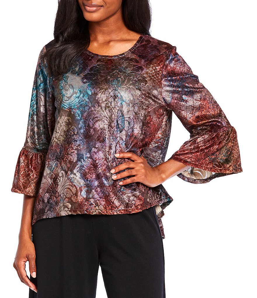 Bryn Walker Fran Tie Dye Velvet Ruffle Sleeve Shirt
