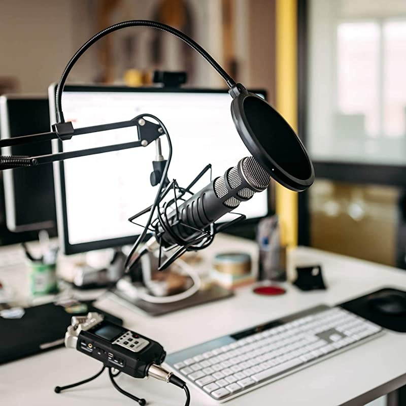 Upgraded Microphone Pop Filter Mask Shield Dual Layered Wind Pop Screen with Flexible 360 Gooseneck Clip Stabilizing Arm for Awesome Premium Recordings Broadcasting Streaming Singing