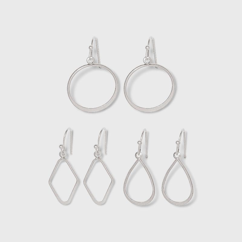 Geometric Open Drop Earring Set 3pc - Universal Thread™ Silver
