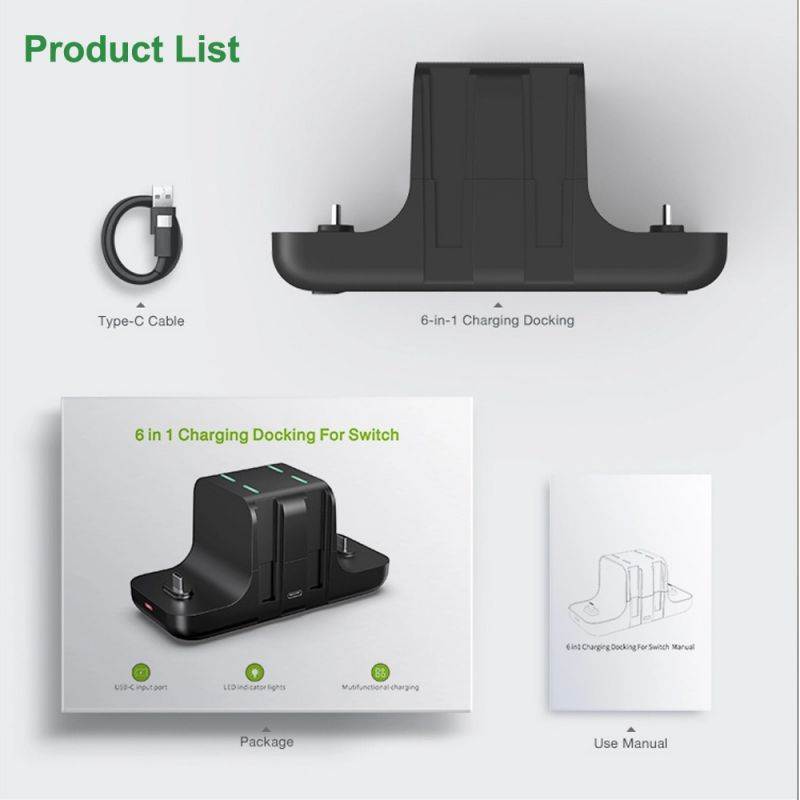 Switch Charger Dock Station for Nintendo Switch, Idealforce 6 in 1 Fast Charger Station Desktop Dock Adapter with Type C Cable for Joycon&Pro Controller