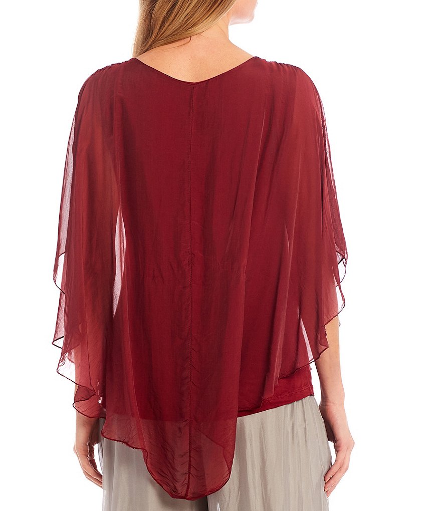 M Made in Italy 3/4 Sleeve Asymmetrical Hem Silky Woven Top