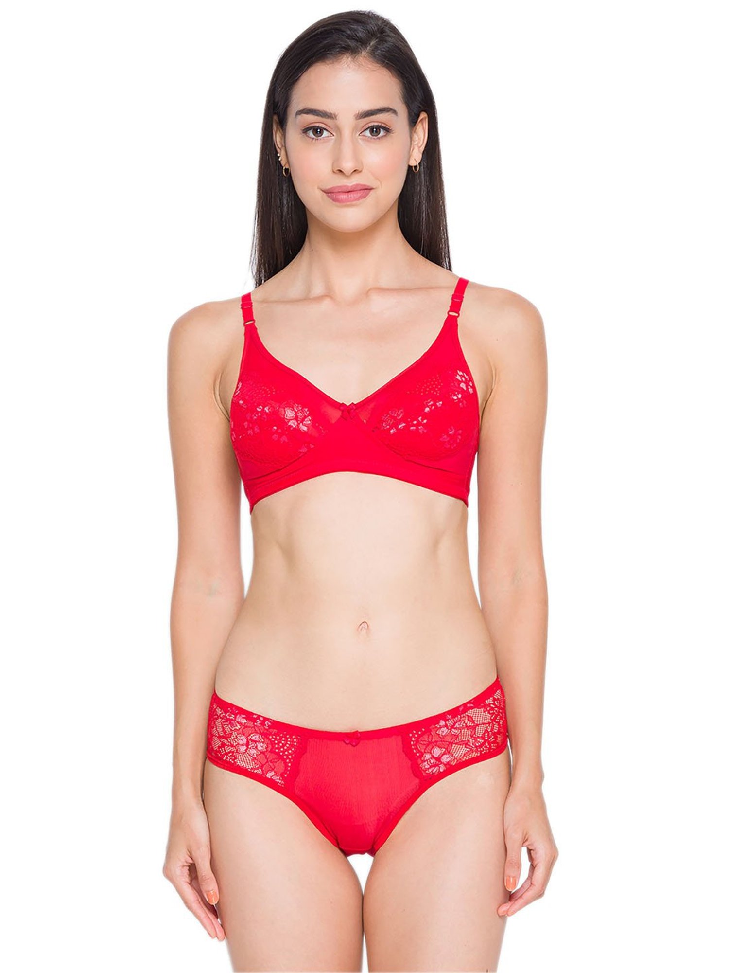 Candyskin Red Lace Bra With Bikini Panty