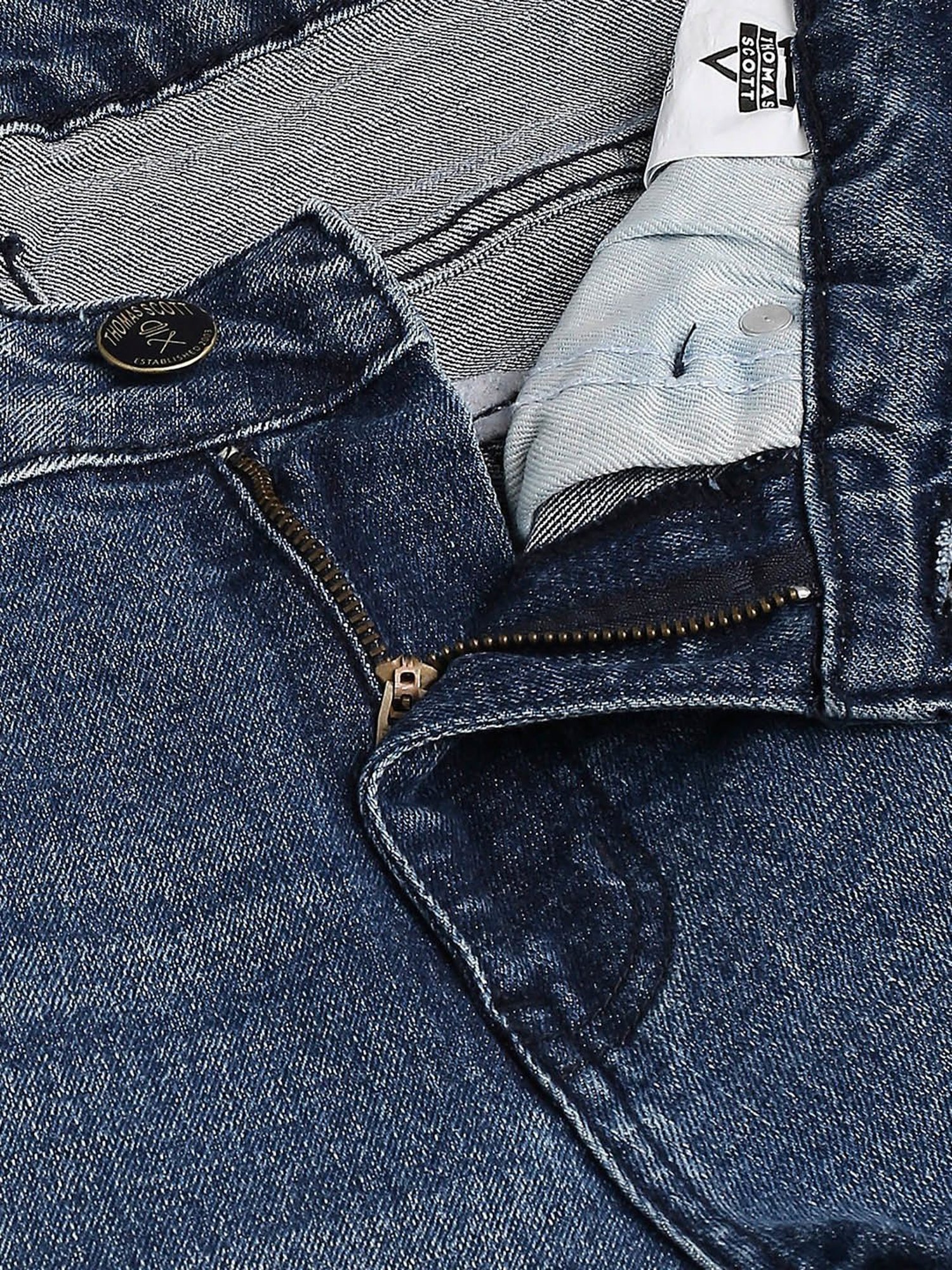 Thomas Scott Blue Slim Fit Heavily Washed Jeans