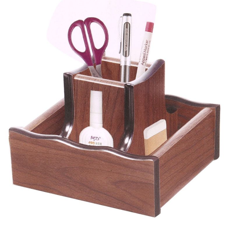 Home Office Desktop Wooden Trapezium Design Storage Romote Control Pen Holder