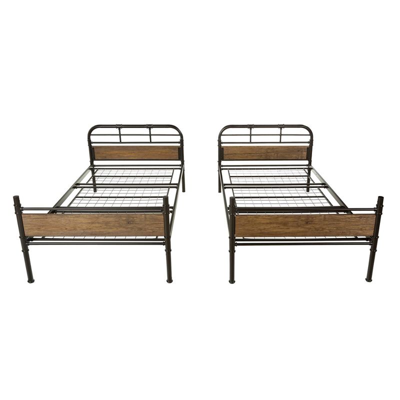Twin over Twin Metal Wood Bunk Bed Black - Saracina Home