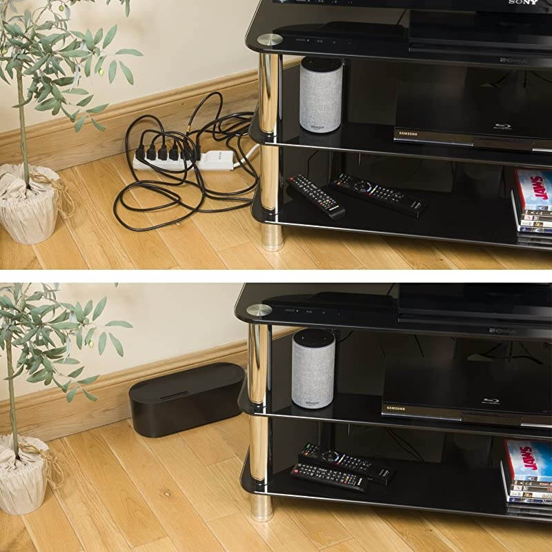 Cable Management Box | Hide and Conceal Power Strips and Electrical Cords from TVs Computers Gaming Consoles and PCs | Cord Organizer Made From Electrically Safe ABS Material | Small Black