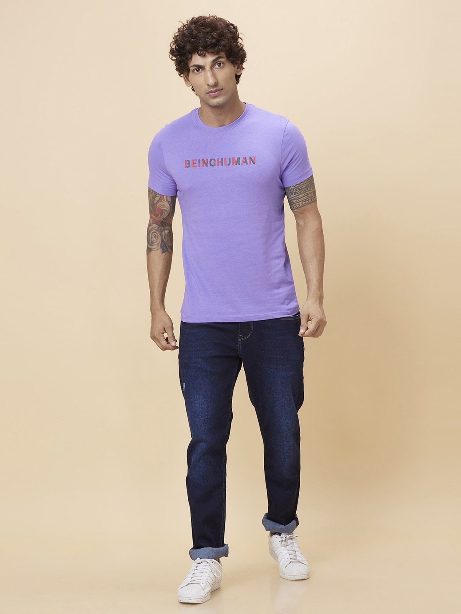Being Human Purple Regular Fit Logo Printed T-Shirt