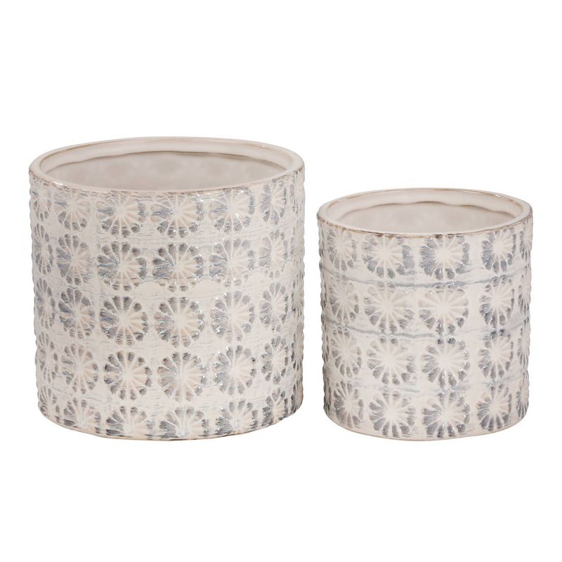 2pc Ceramic Planters White/Gray - Sagebrook Home