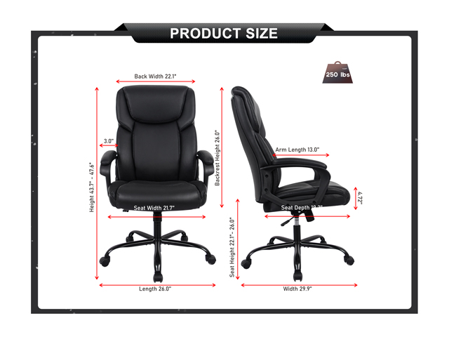PU Leather Swivel Ergonomic Executive Office Chair - Computer Task Desk Chair,  Reclining Seat Height Adjustable Lumbar Support