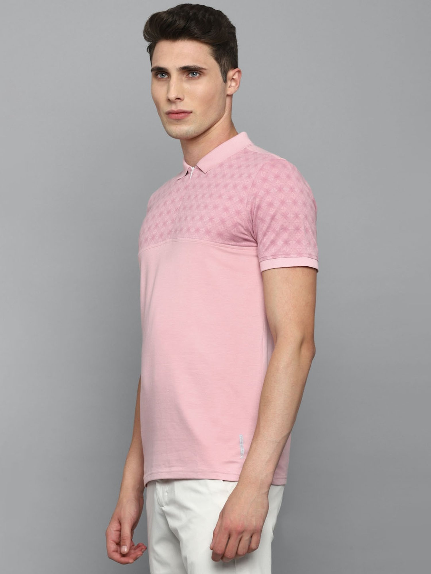 Louis Philippe Sport Pink Cotton Slim Fit Printed Polo T-Shirt