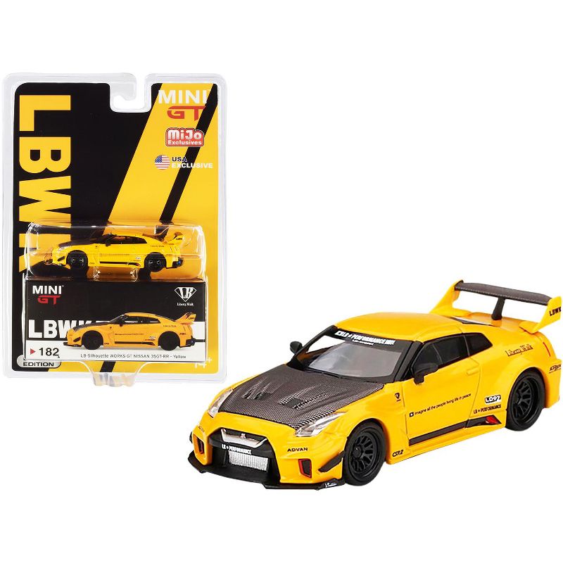 Nissan 35GT-RR Ver.1 LB-Silhouette WORKS GT RHD Yellow w/Carbon Hood Ltd Ed 1/64 Diecast Model Car by True Scale Miniatures