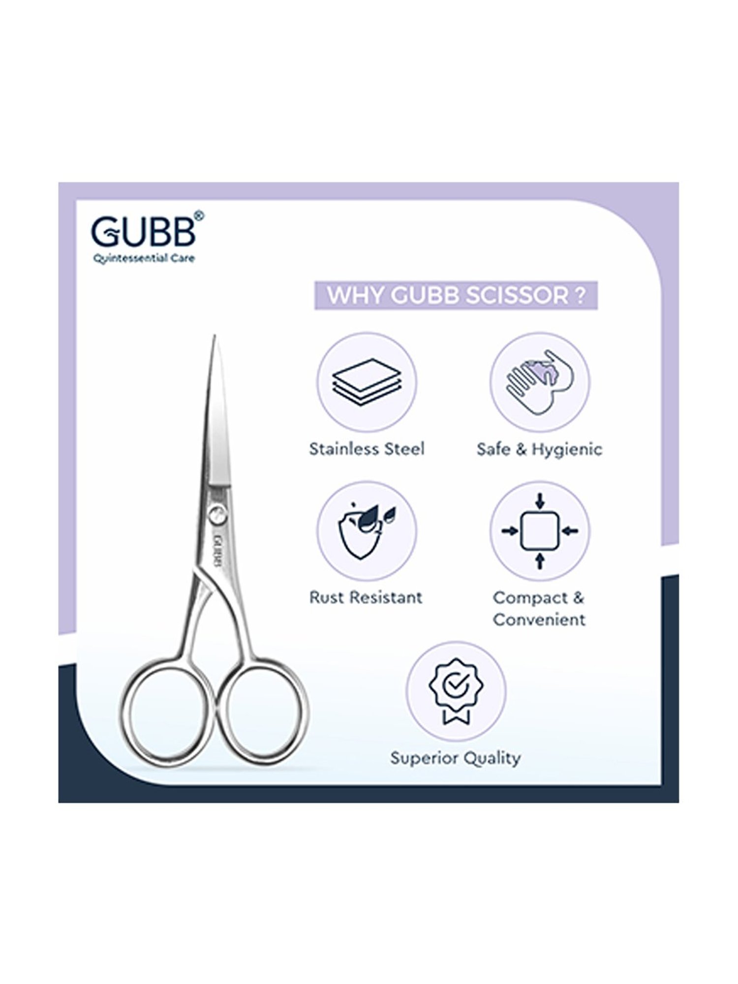 GUBB Grooming Scissor for Moustache Trimming, Beard Cutting & Facial Hair, Stainless Steel Scissor