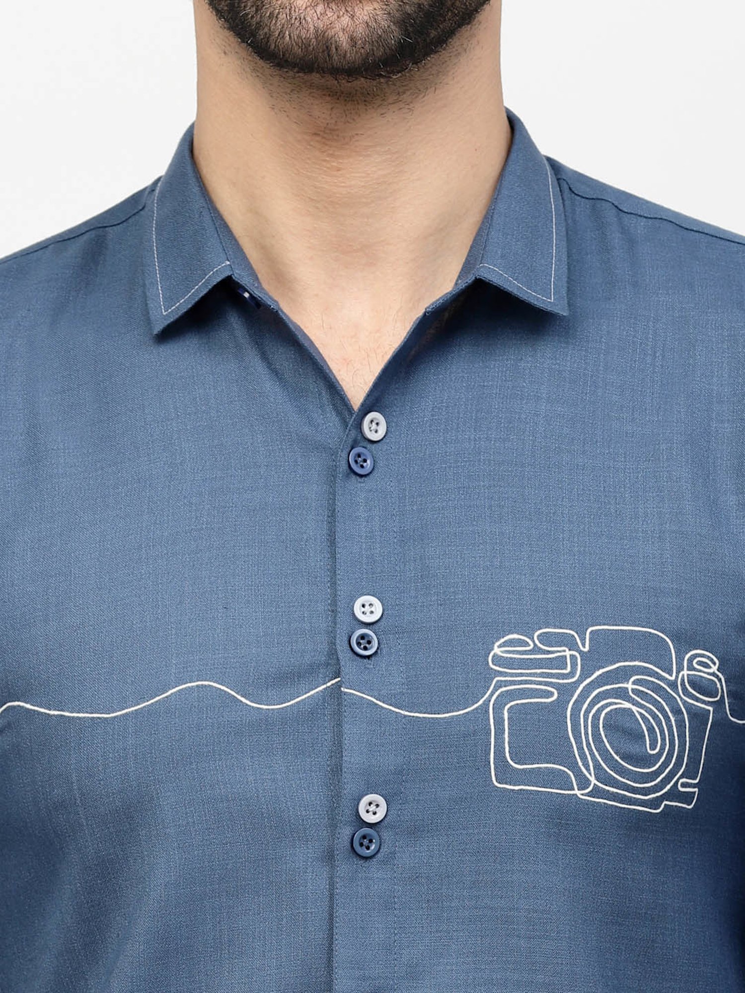 Lela Blue Regular Fit Printed Shirt