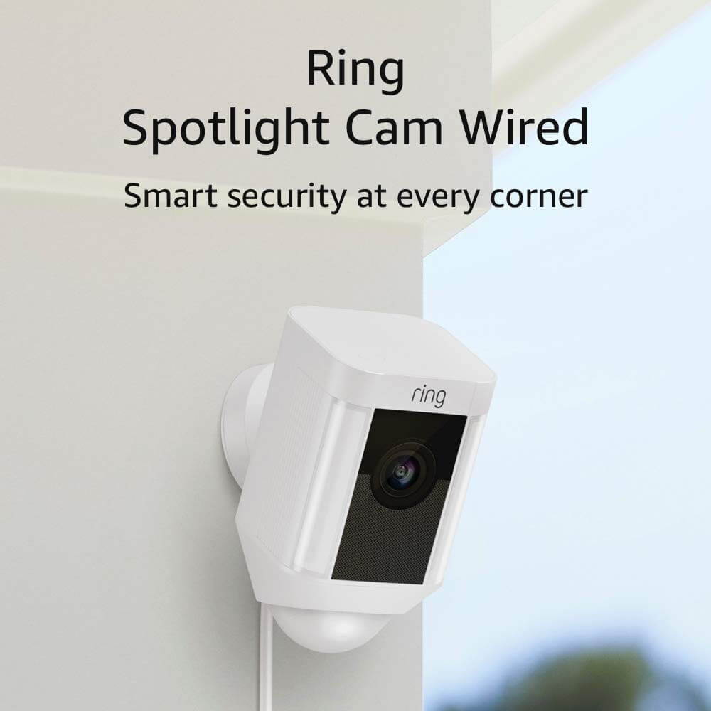 Ring Indoor/Outdoor 1080HD Wired Security Camera with LED Spotlight, White