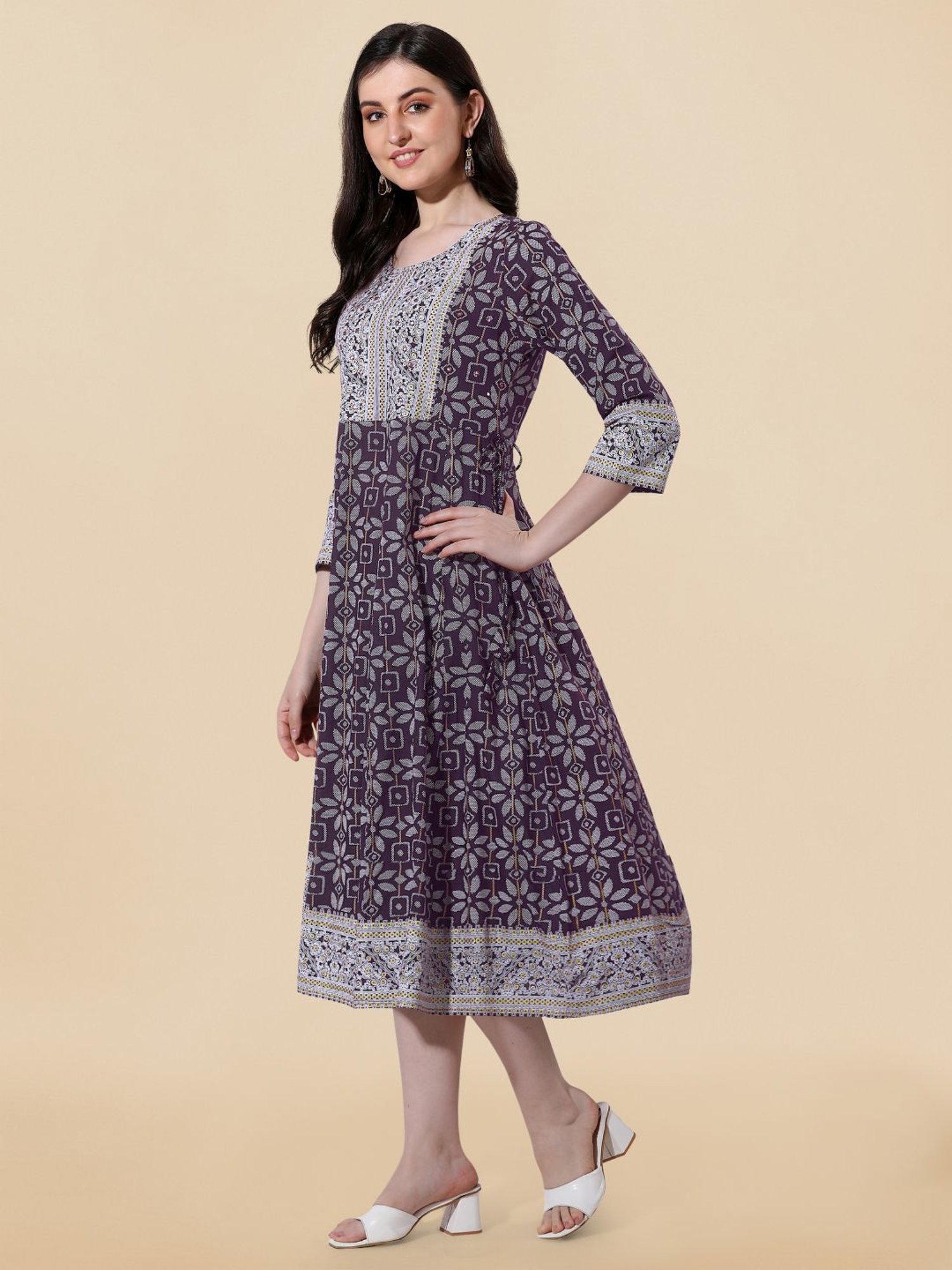 MIRCHI FASHION Purple Embroidered A-Line Dress