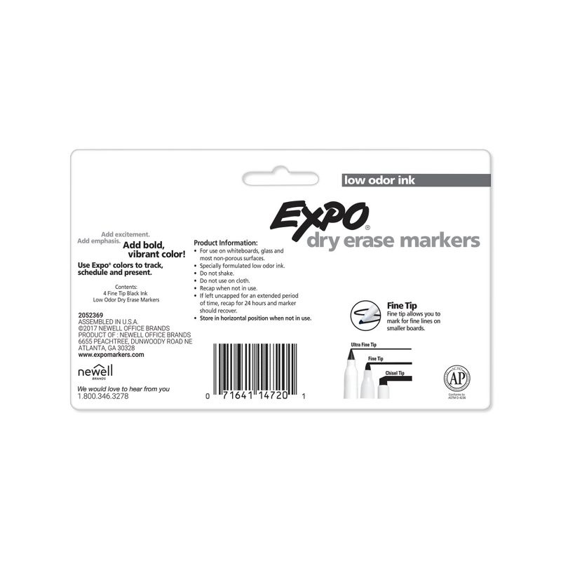 Expo Fine Tip Dry Erase Markers Low Odor 4ct Black Ink