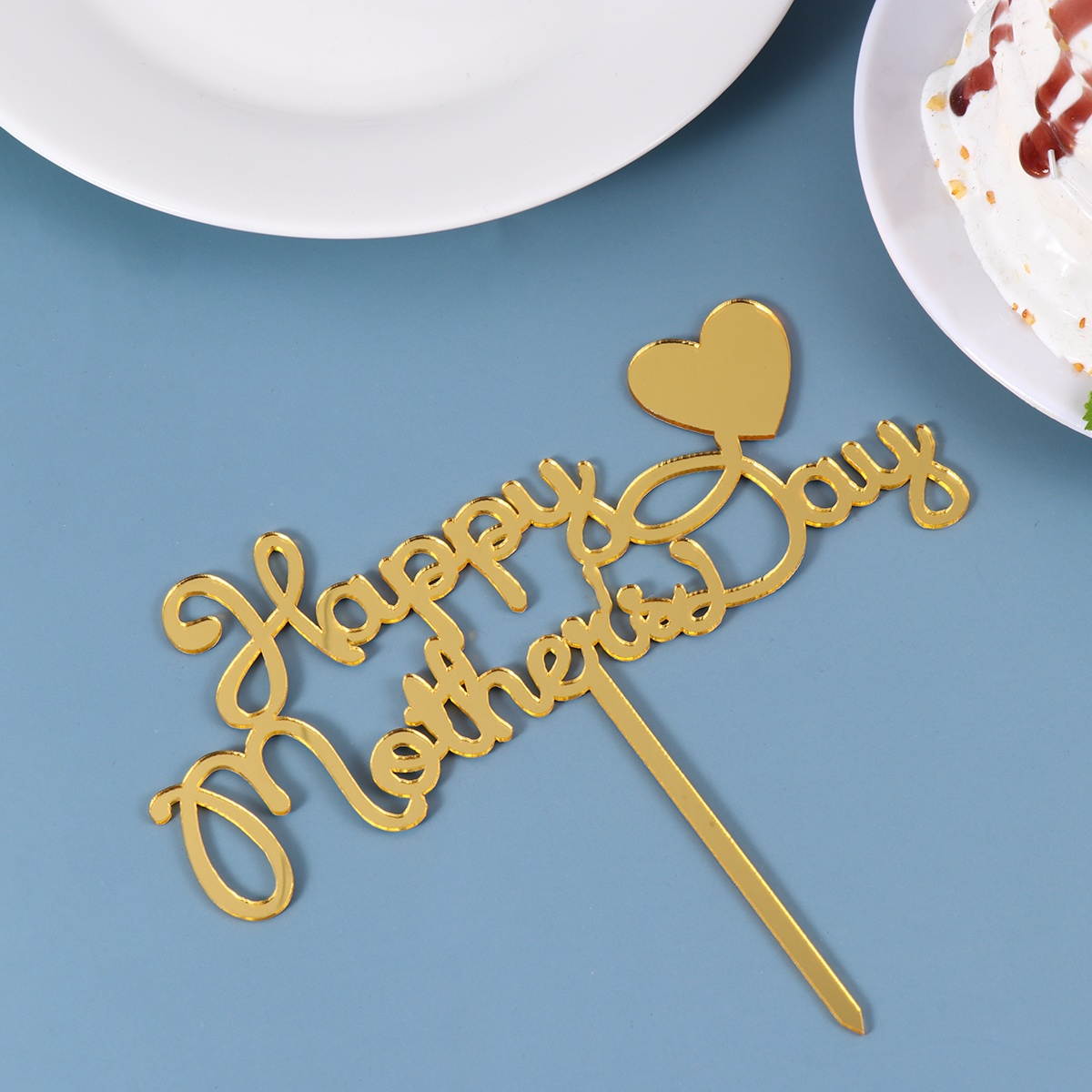 10pcs Gold Letter Acrylic Cake Toppers Mom Theme Cake Picks Heart DIY Cake Decoration Mothers Day Party Dessert Insert Favor