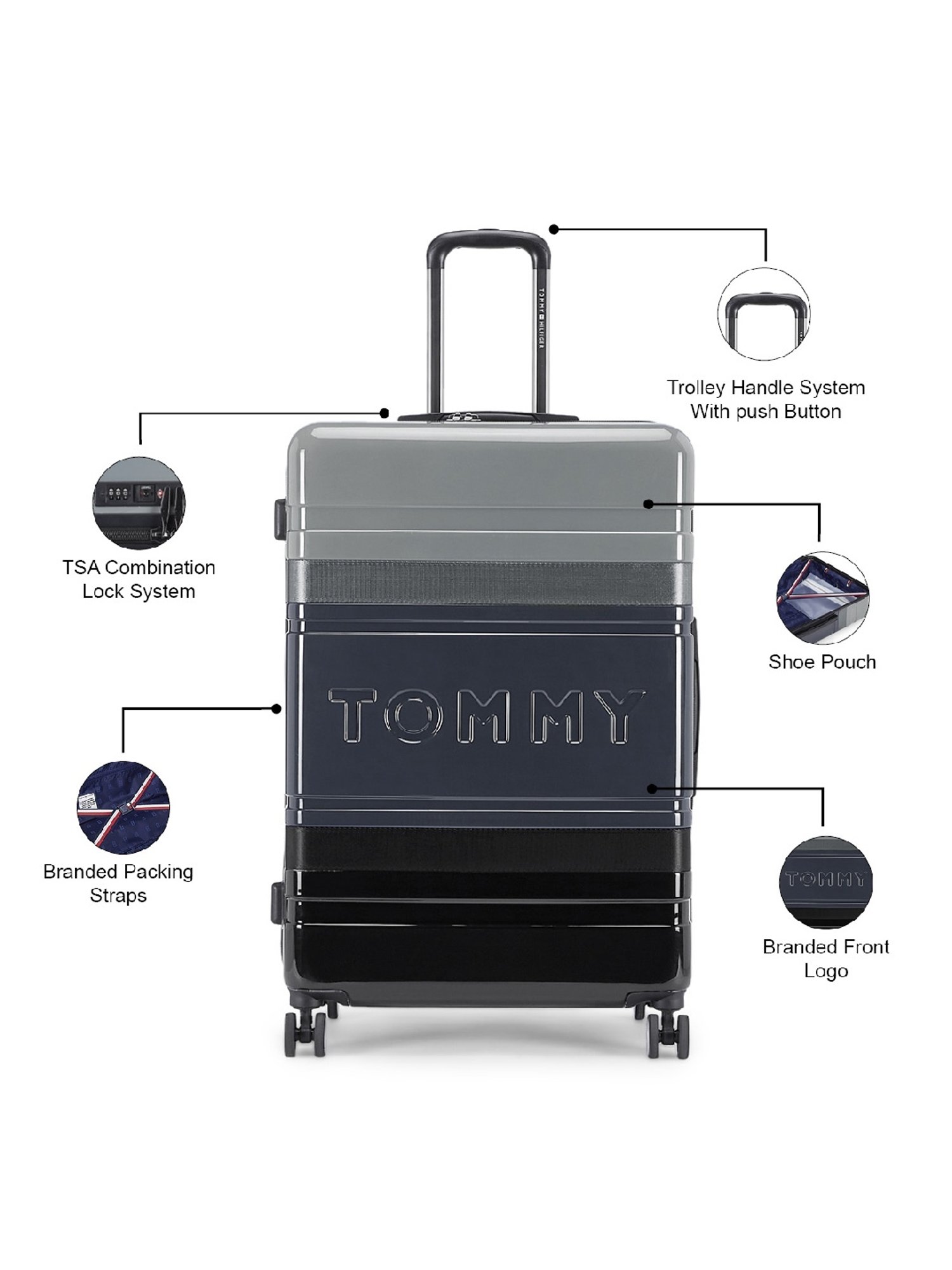 TOMMY HILFIGER Triton Pro Multicolor 8 Wheels Medium Hard Cabin Trolley Bag