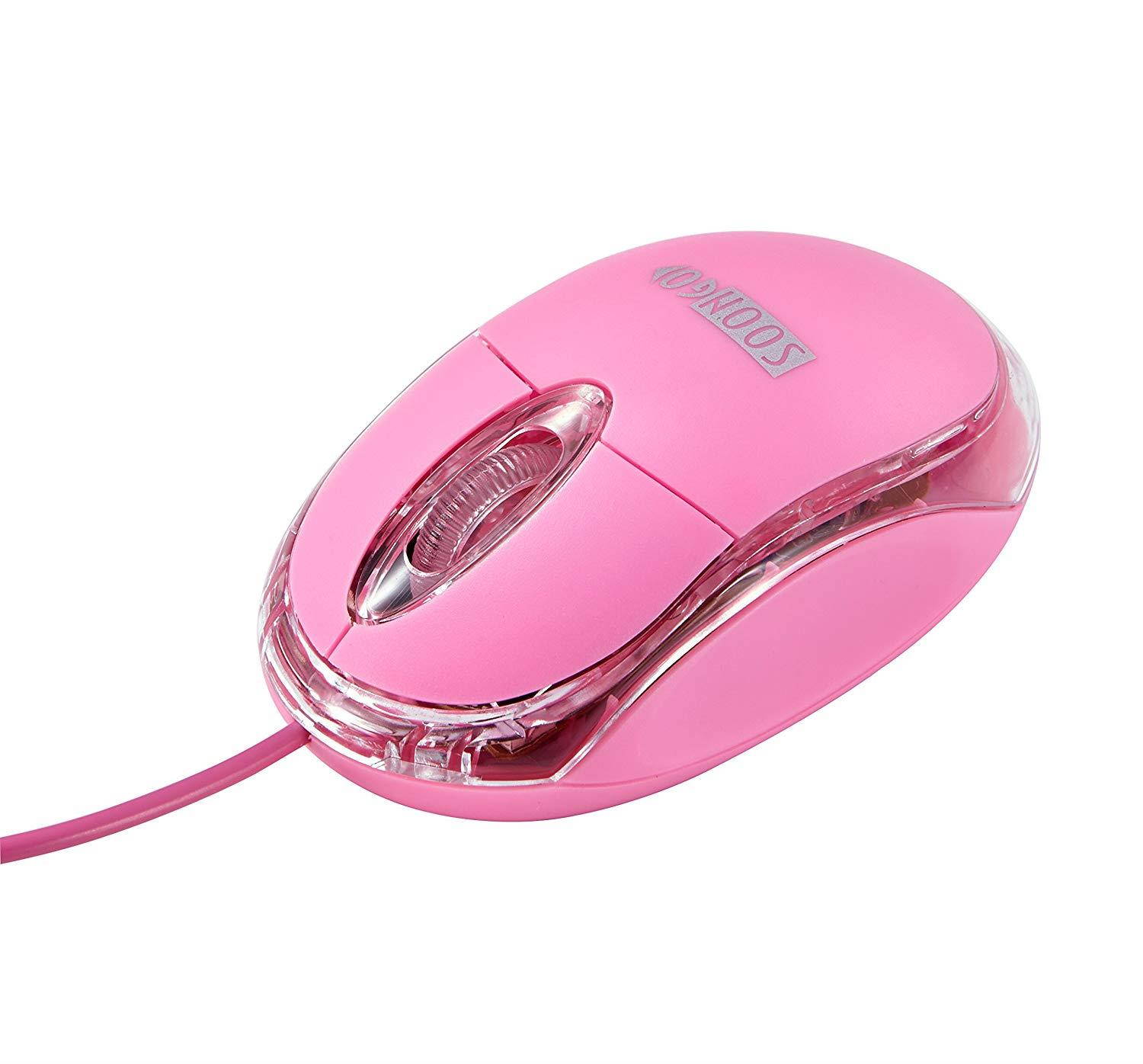 Mini Optical Wired Ergonomic Mouse LED Light Pink Computer Notebook Laptop Mice for Children and Lady by SOONGO