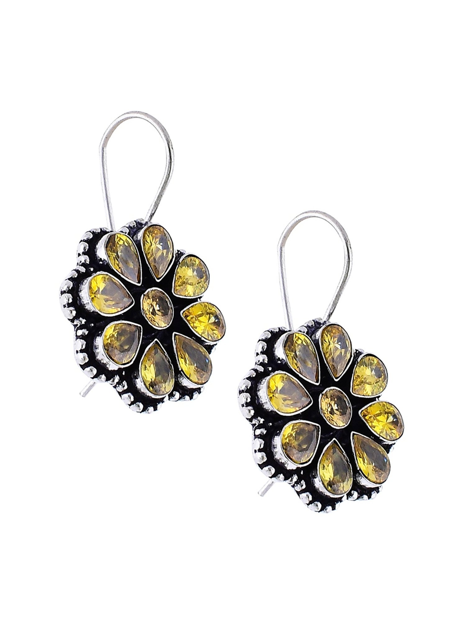 Imli Street Yellow Silver Tone Stone-Studded Handcrafted Drop Earrings