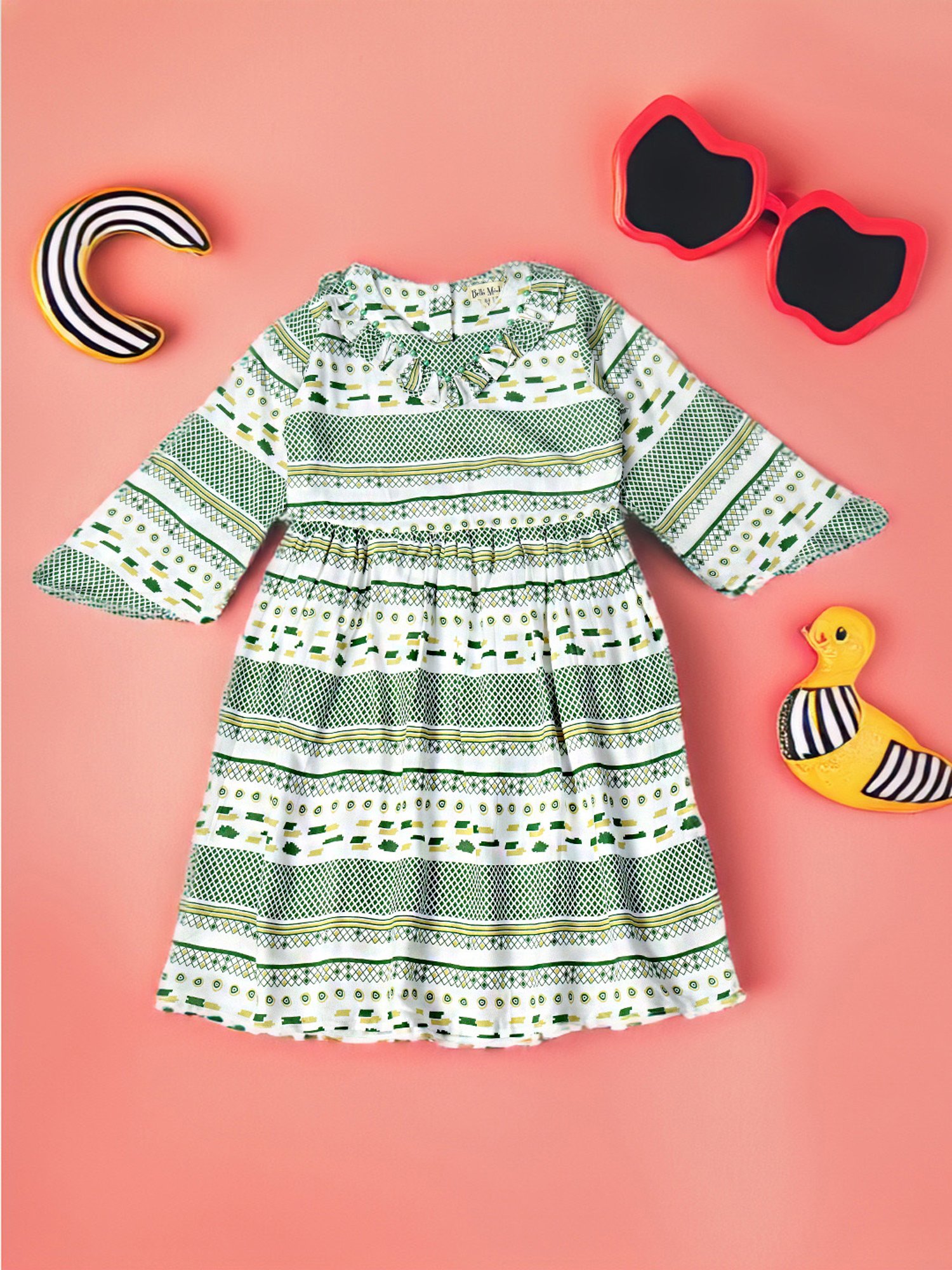 Bella Moda Kids Multicolor Printed Full Sleeves Fit & Flare Dress