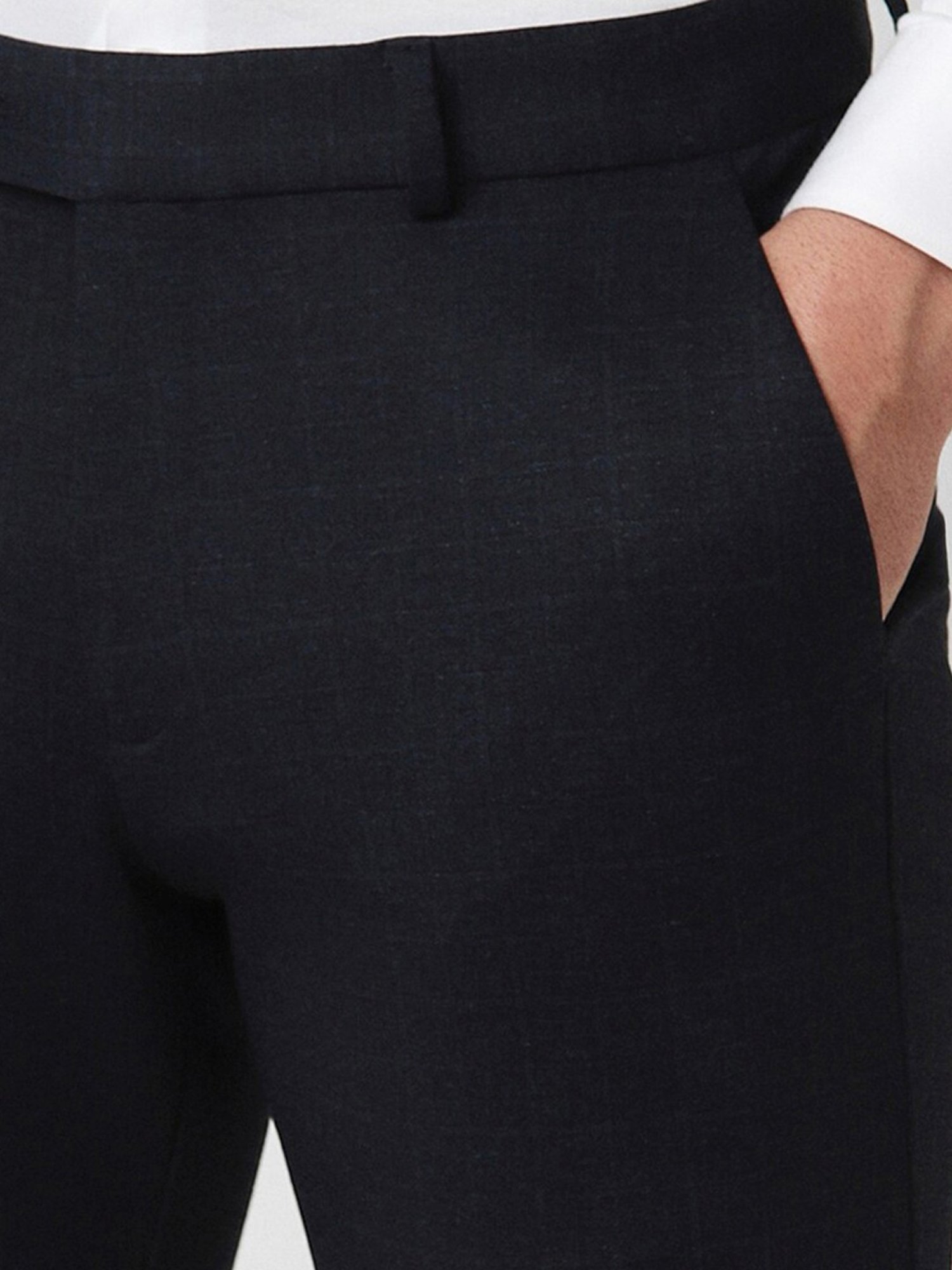 Peter England Black Slim Fit Checks Trousers