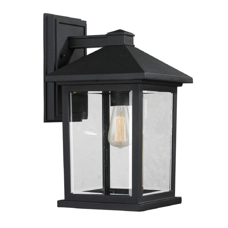 1 Light Outdoor Wall Lantern Sconce Black with Clear Beveled Glass - Aurora Lighting