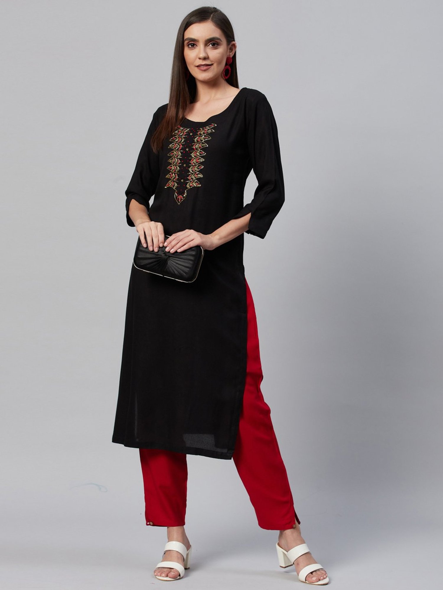 HIGHLIGHT FASHION EXPORT Black Embellished Straight Kurta