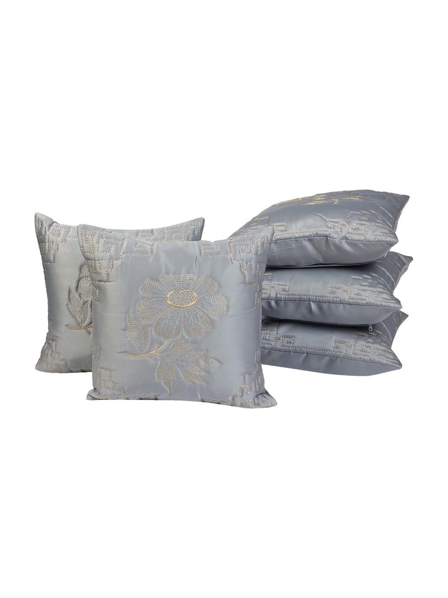 MFD HOME Furnishing Grey Satin Cushion Cover - Set of 5