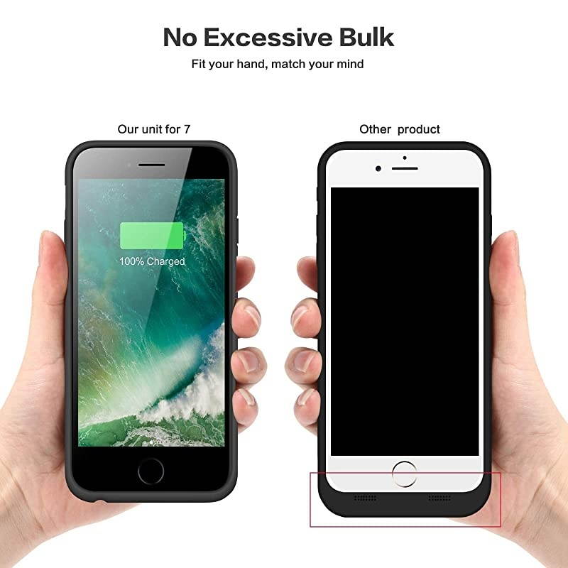 Battery case for iPhone 8/7,  [6000mah] Upgraded Charging Case Protective Portable Charger Case Rechargeable Extended Battery Pack for Apple iPhone 7/8(4.7') Backup Power Bank Cover (Black)