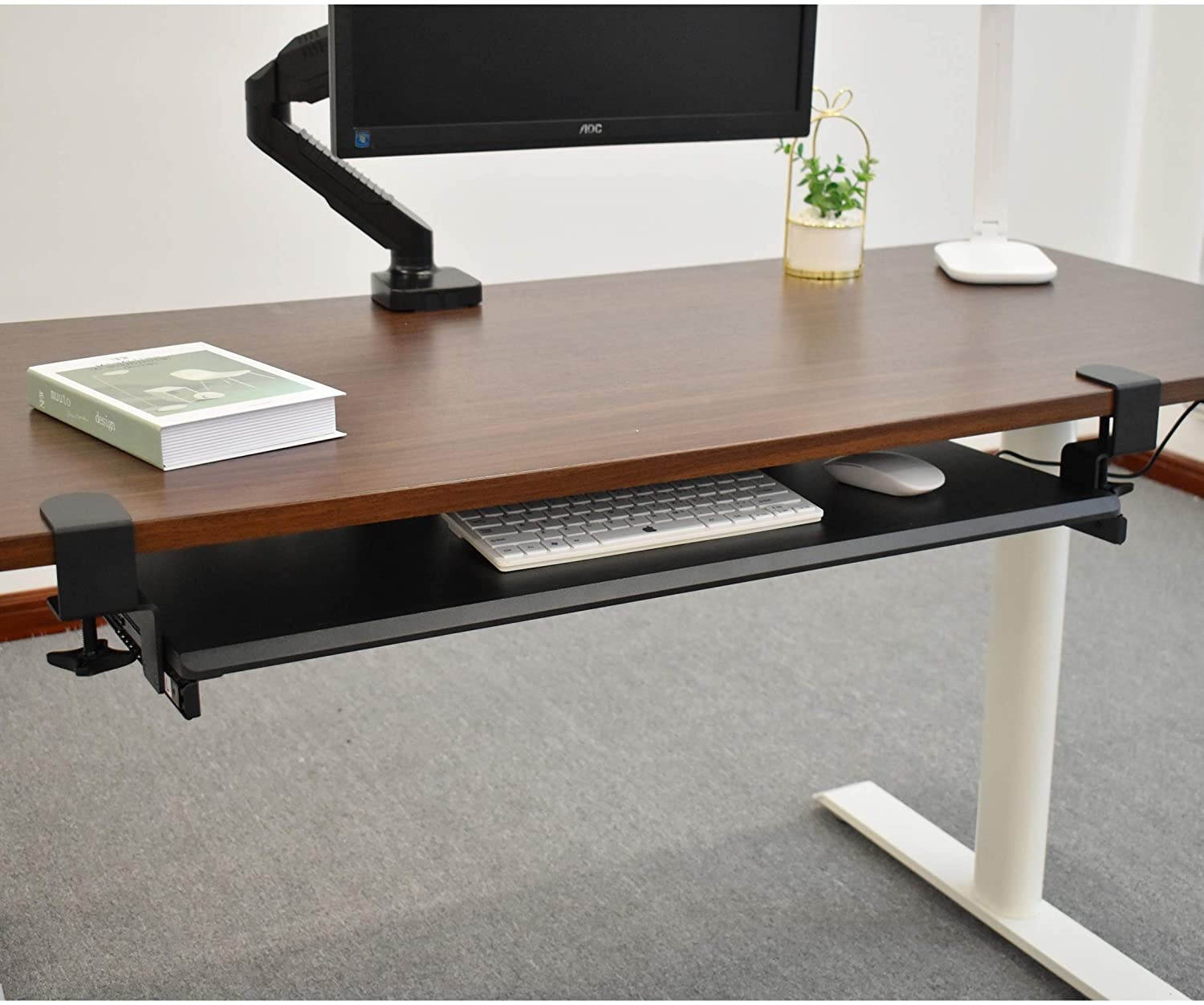 360 Clamp-On Under-The-Desk Sliding Keyboard Tray Extra-Wide Shelf Holder, 31.5", Black