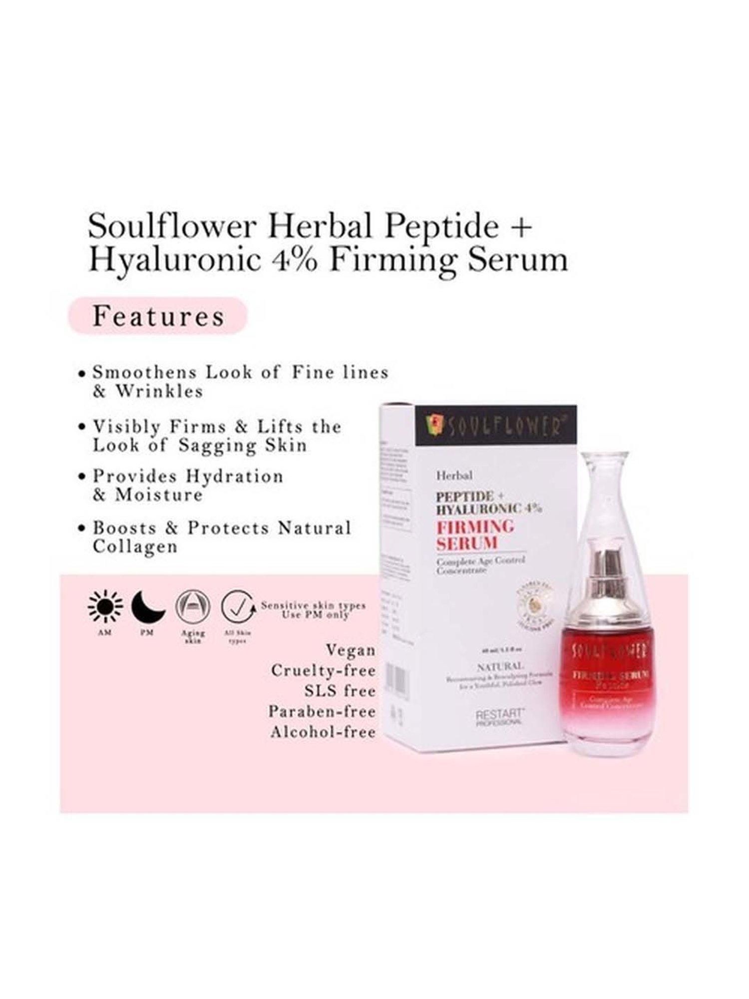 Soulflower Herbal Peptide & Hyaluronic 4% Firming Serum - 40 ml