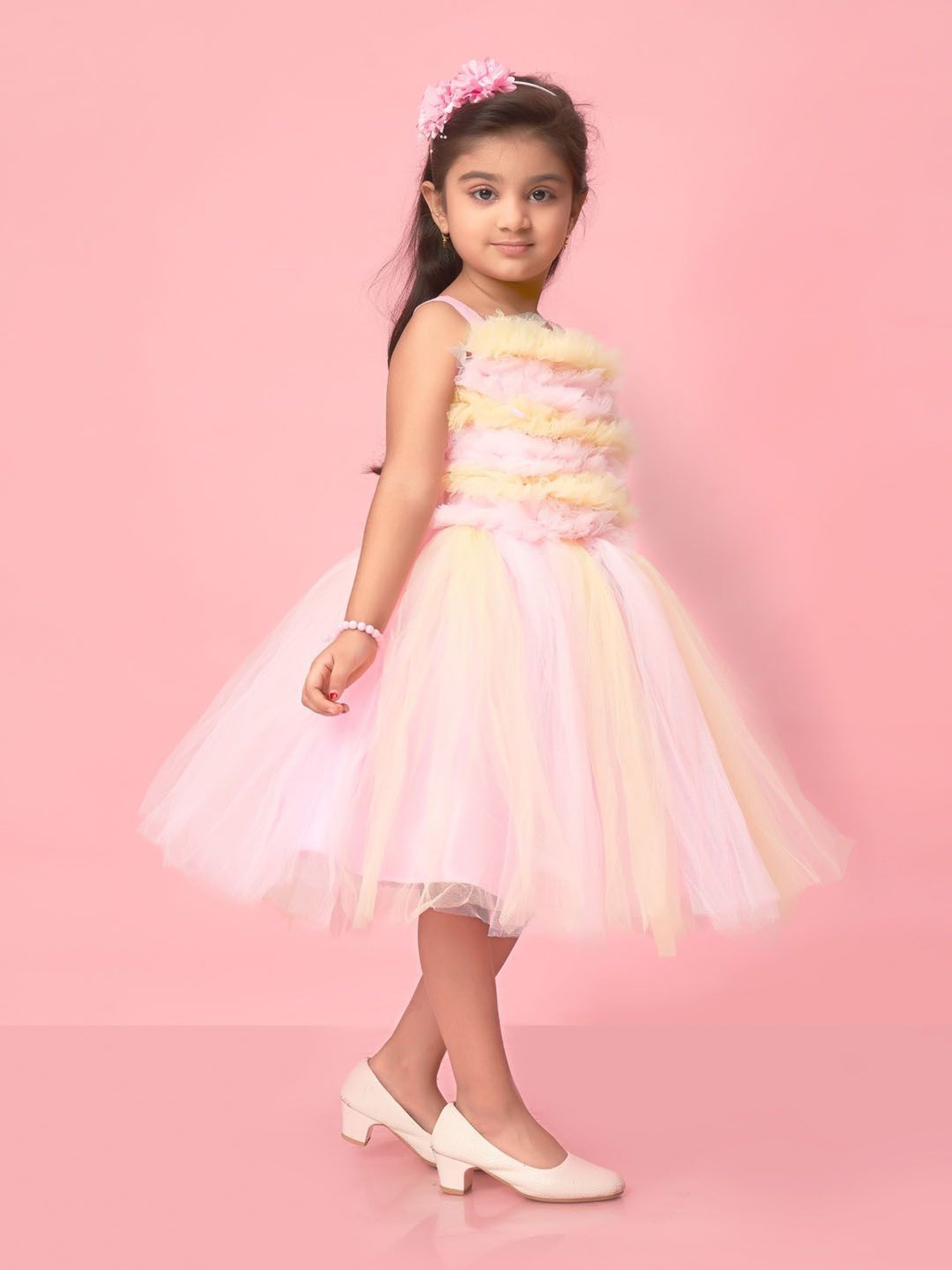 Aarika Kids Pink & Yellow Solid Frock