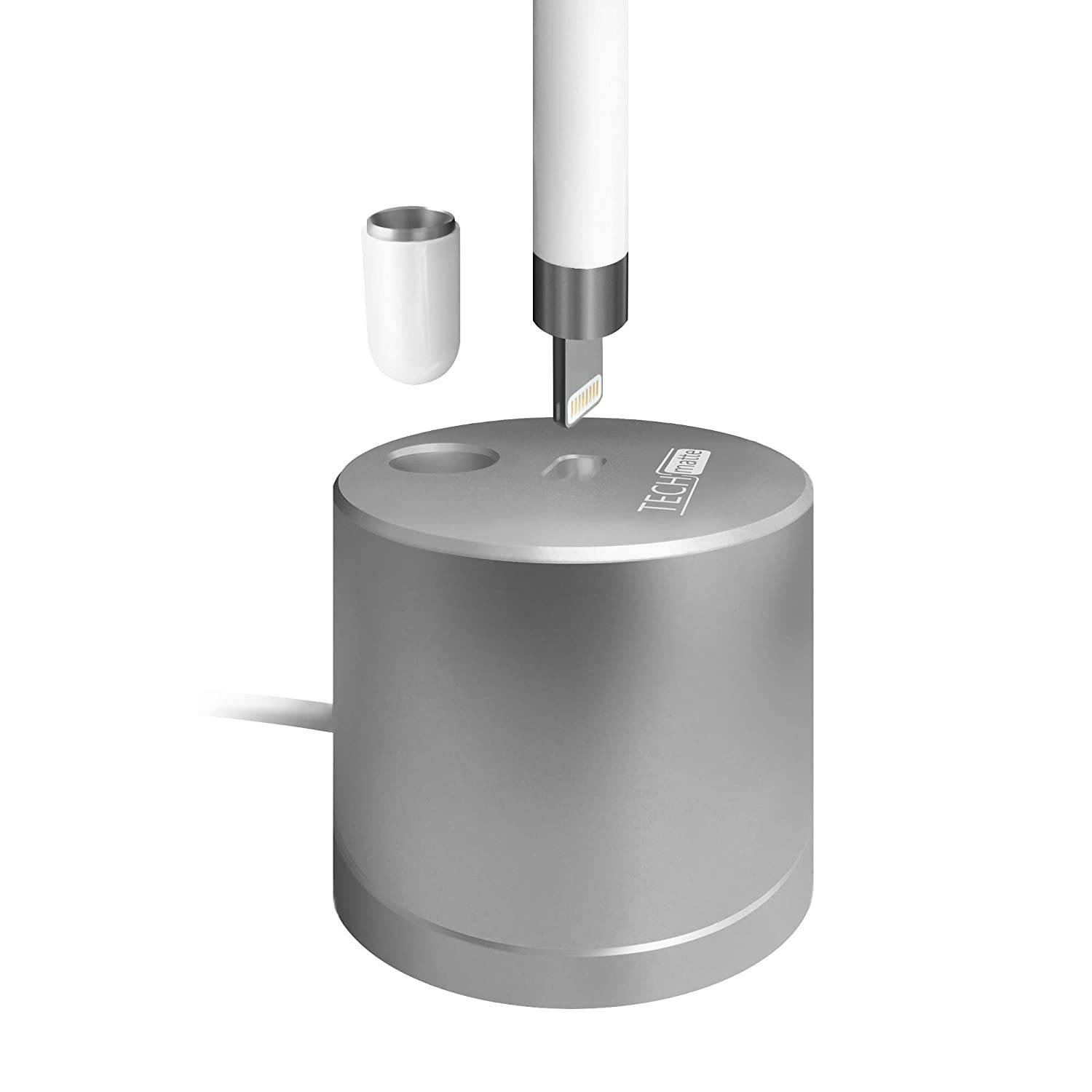 TechMatte Charging Stand for Apple Pencil - Premium Aluminum Charging Dock with Built-in Charging Cable (5feet)