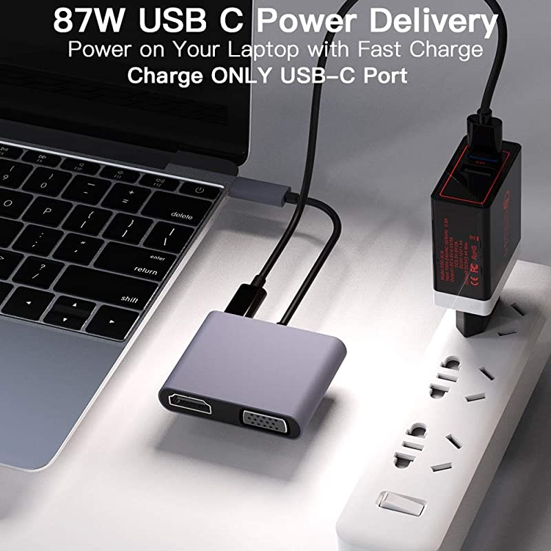 USB C to HDMI VGA Adapter USB Type C Hub with 4K HDMI 1080P VGA PD Charging USB 30 4 in 1 Type C Multiport Converter for MacBook ProiPad ProGoogle PixelBookDell XPS