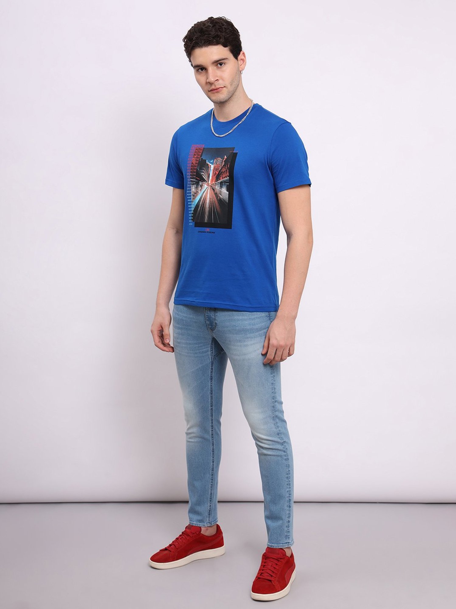 Lee Blue Regular Fit Graphic Print Cotton Crew T-Shirt