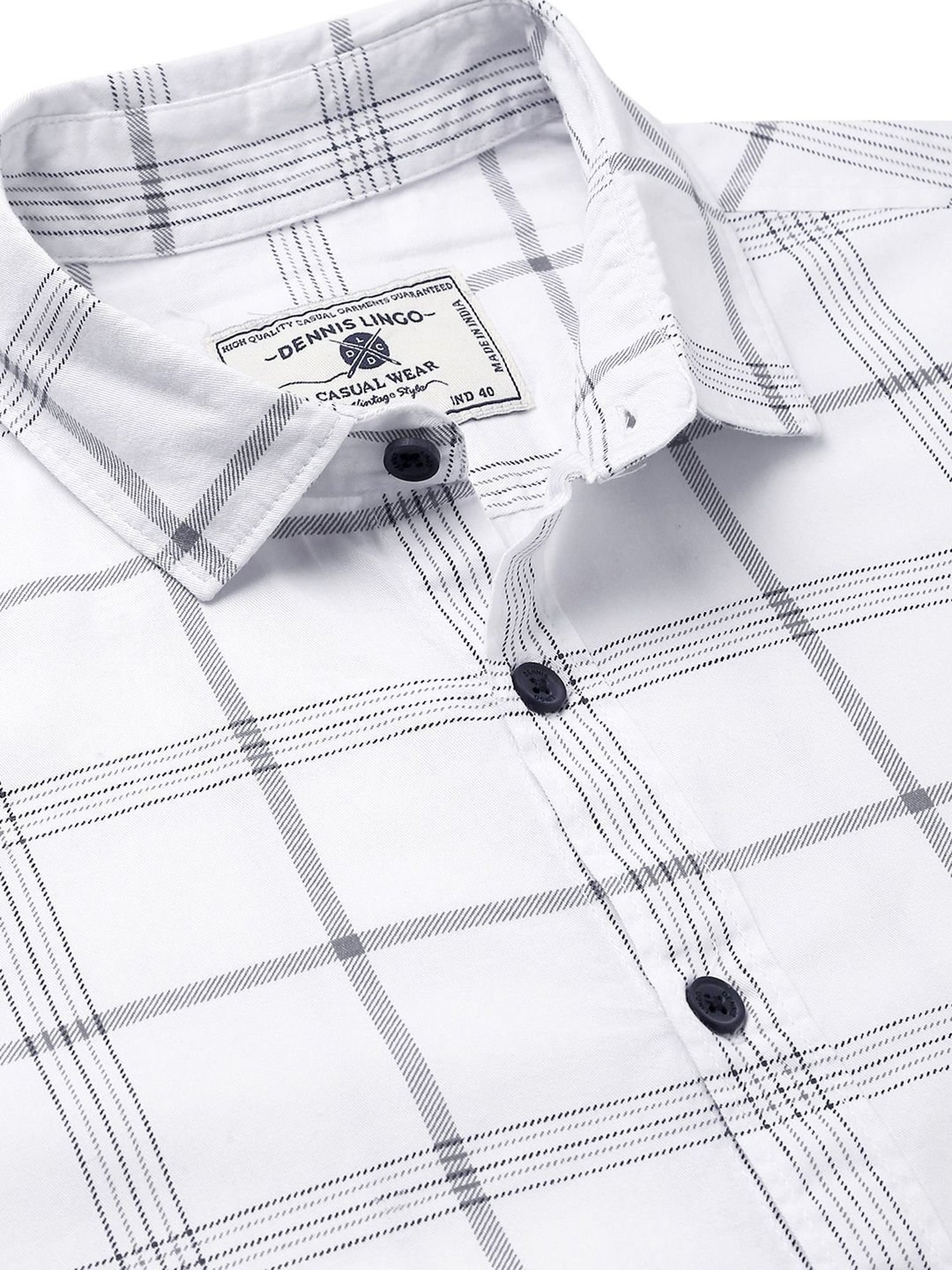Dennis Lingo White Cotton Slim Fit Checks Shirt