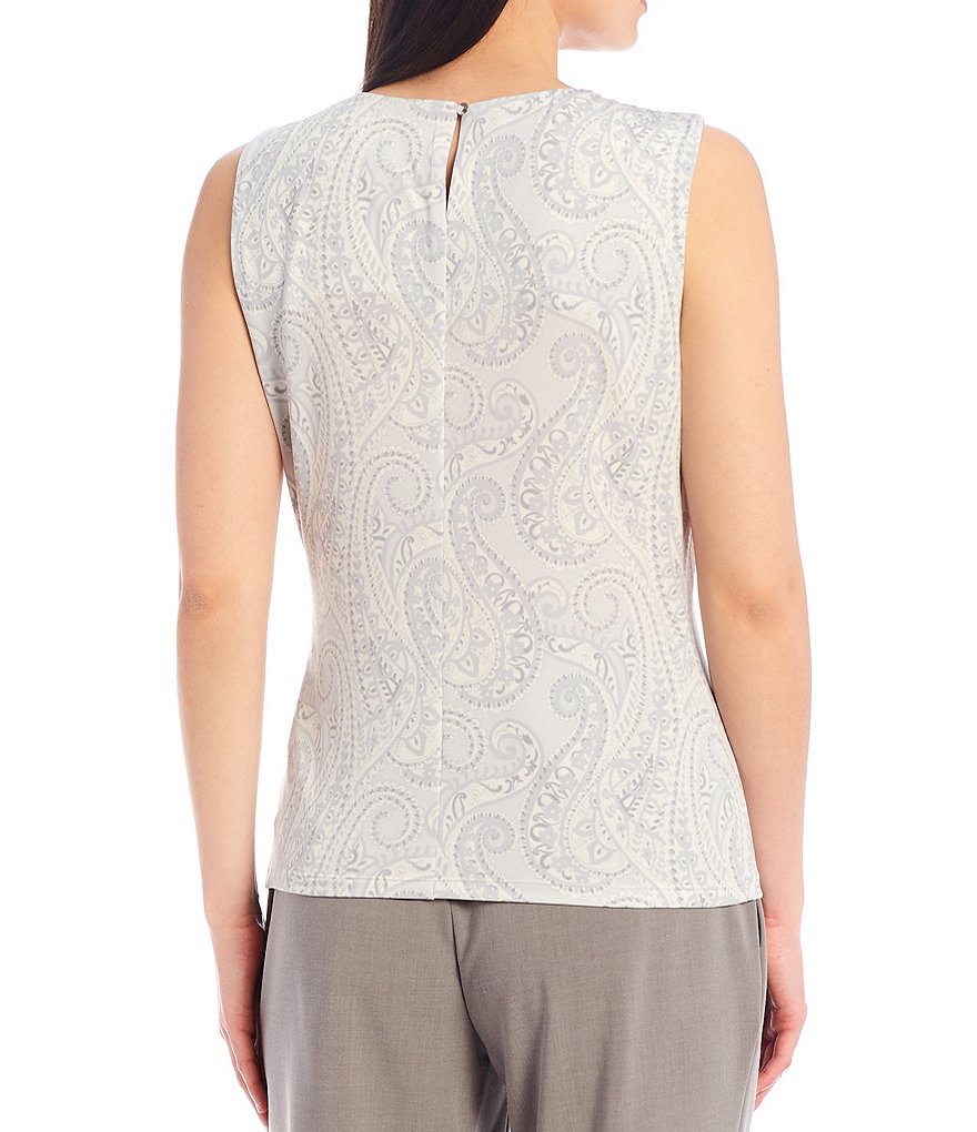 Calvin Klein Paisley Print Matte Jersey Pleat Neck Sleeveless Top