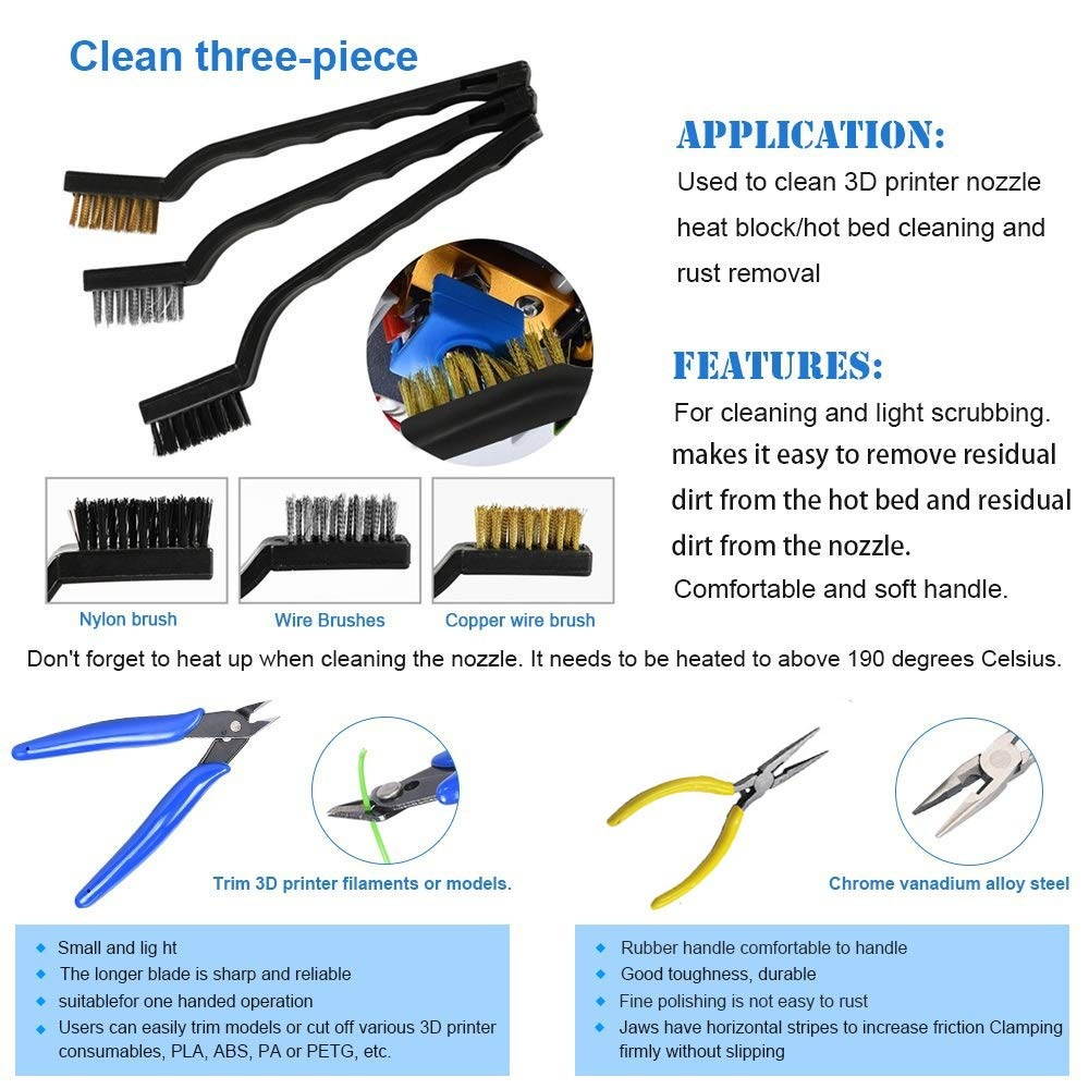 Daszui 3D Print Tool Kit Includes Debur Tool3D Print Tweezers Pliers Scarper Clean up Knives Carving Knife Come with Storage Case for Printing Removing