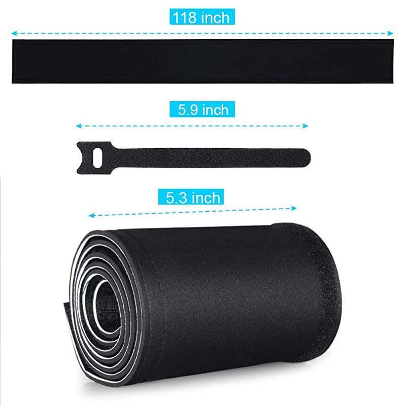 118Inch Cuttable Cable Cord Sleeves with 50 Pcs Cable Ties Reusable Neoprene Wire Management Sleeves Organizer for TV Computer Office Desk