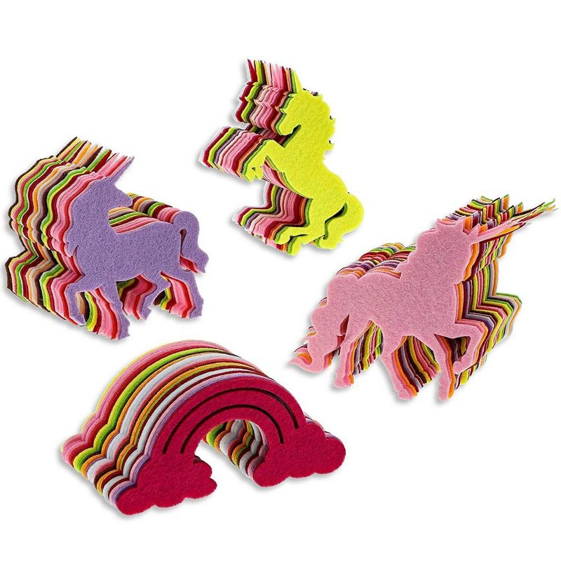 Genie Crafts 100-Pack Felt Rainbow Unicorn Shape Cutouts for DIY Arts and Crafts, 4 Designs, Assorted Colors