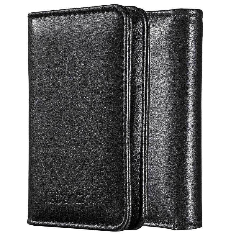 Genuine Leather Business Card Holder, Wisdompro 2-Sided Professional Folio Credit Name Card Holder Wallet Case with Magnetic Shut for Men and Women, Ultra Slim and Thin - Cowhide Black