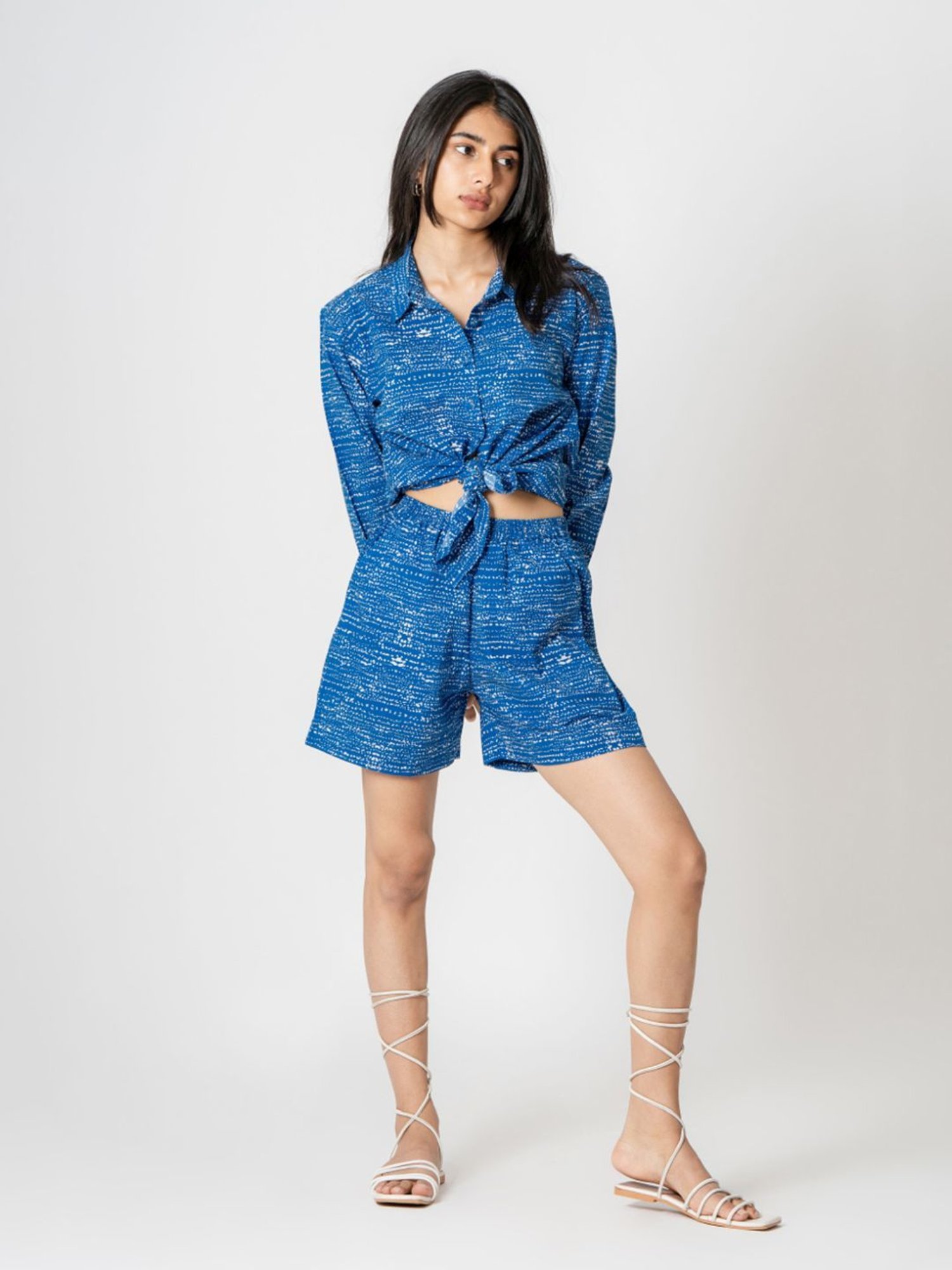 Kameez by Pooja Dotted Blue Capsule 24 Cotton Shirt and Shorts Co-ord Set