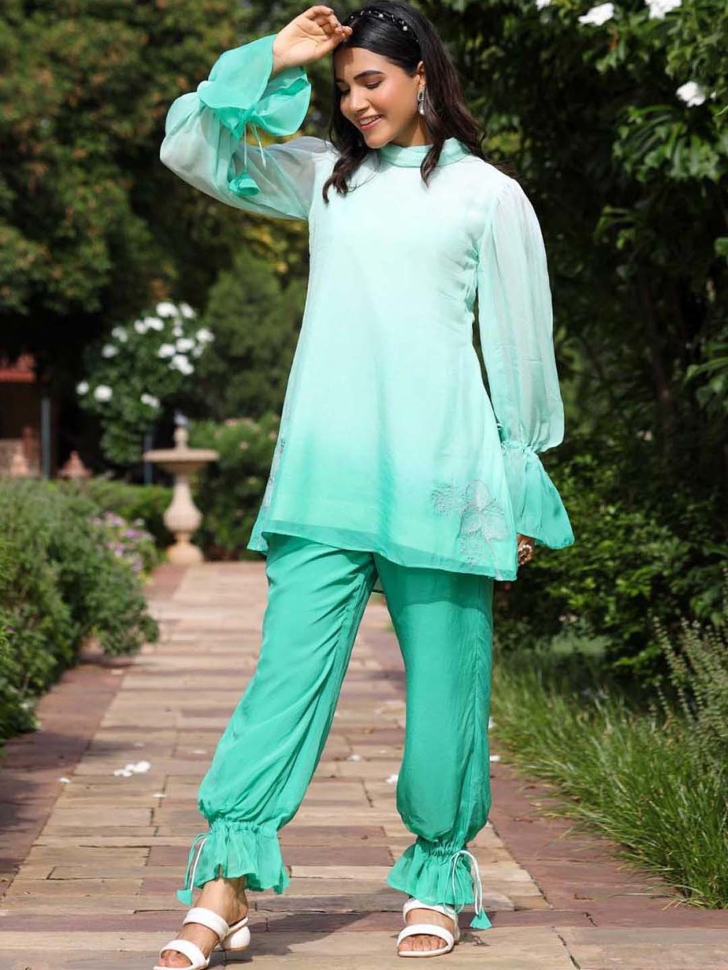 Artagai Midnight Navy Elevated Basics Co-Ord Set With Notch Collar Top And Straight Pants