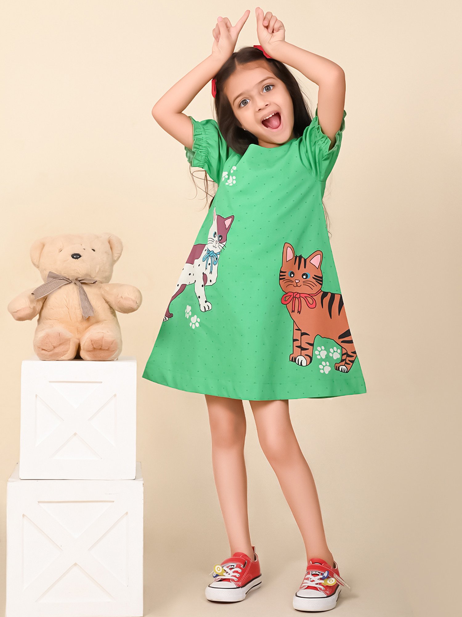 LilPicks Kids Green Printed A Line Dress