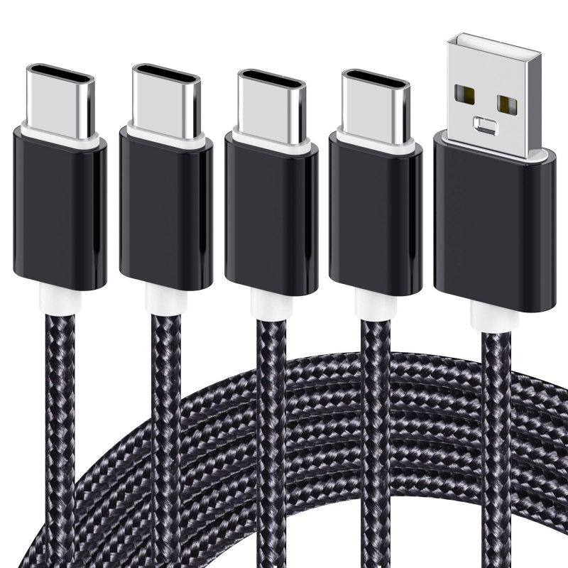 USB Type C Fast Charging Cable, Hannord 4 Pack (0.8/3.3/3.3/6.6FT) Nylon Braided Data Sync Transfer Cord, Compatible with Samsung Galaxy S10 S9 Note 9 8, LG G7 V30 V20 G6, Google Pixel (Black)