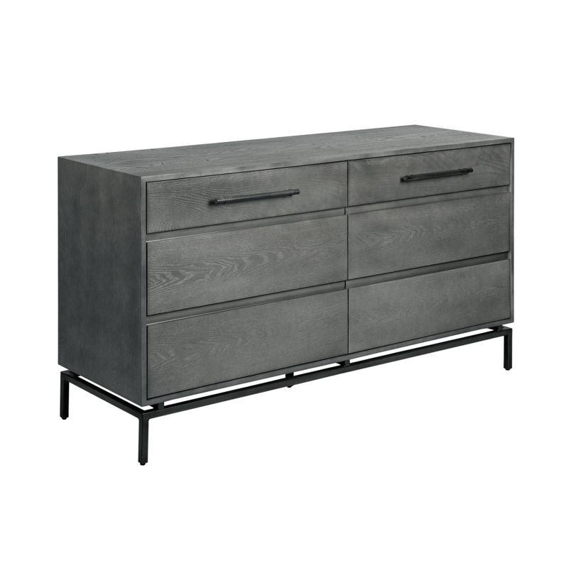 Ashton 6 Drawer Wood and Metal Dresser Gray - Finch